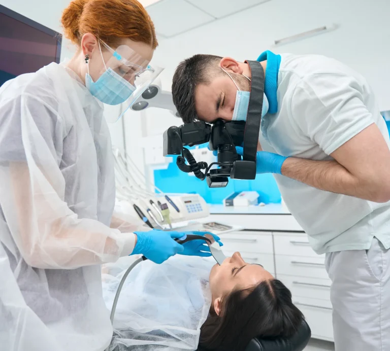 Dentist checking oral health
