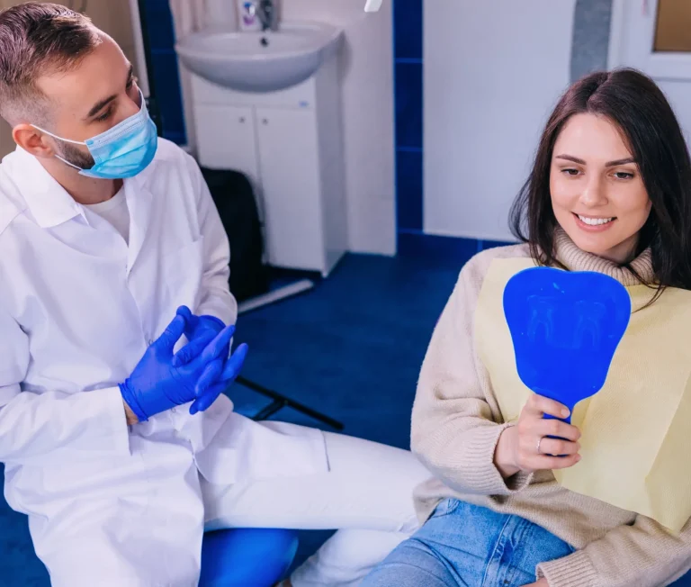 Patient reviewing dental results